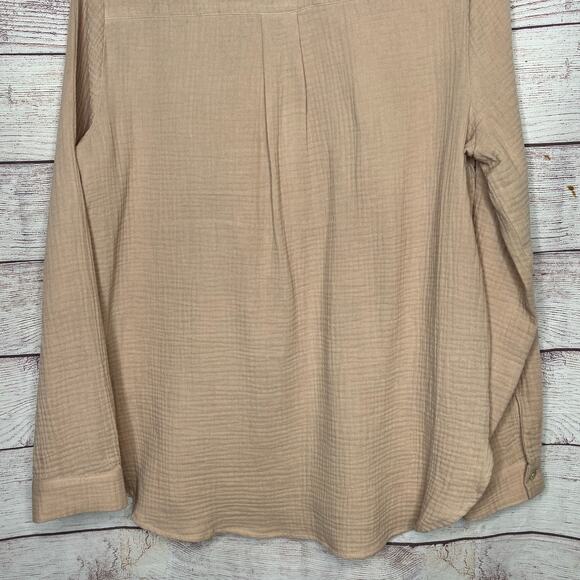 Jenni Kayne Cotton Gauze Cypress Slub Collarless Quiet Luxury Top Size Small - Picture 4 of 9